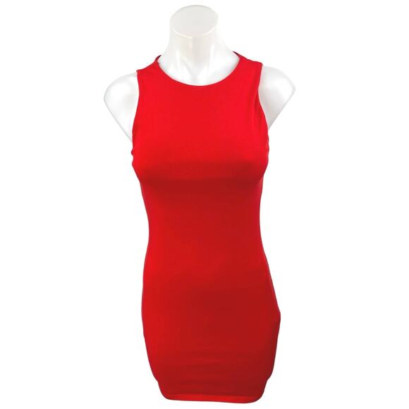 Zara Red Sleeveless Crew Neck Stretch Cami Camisole Tank Bodycon Mini Dress Sz M - Picture 1 of 4